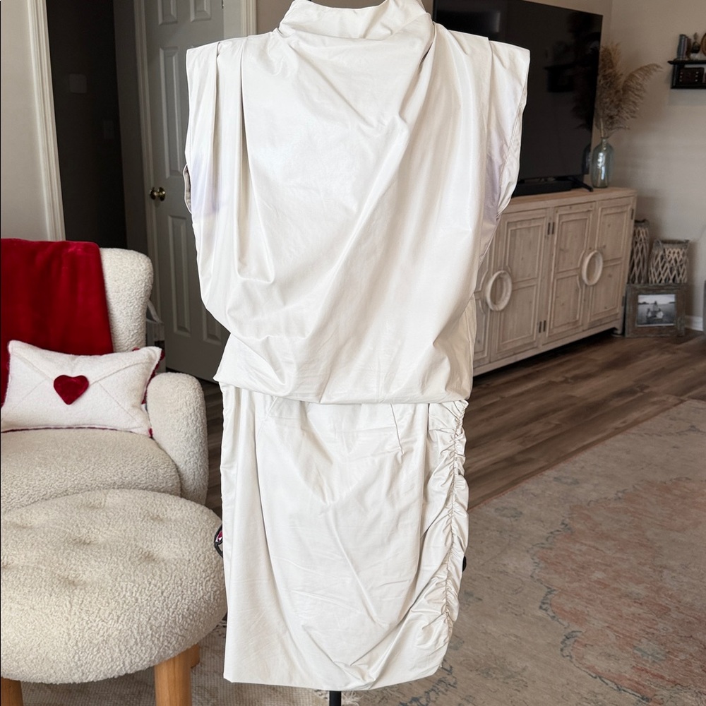 Line and Dot Cream Sleeveless Faux Leather 2 pc outfit